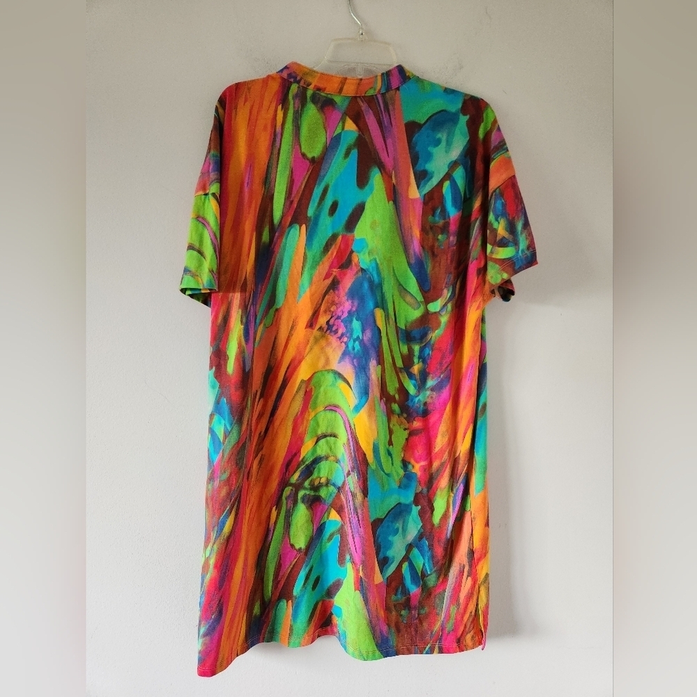 NATORI | Paradise Cotton Dress Split Crewneck Watercolor Sz LARGE - Picture 3 of 6